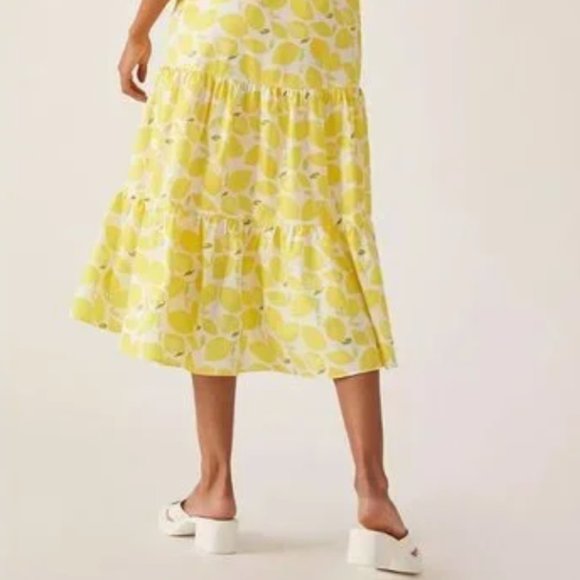 Anthro/Hutch V-Neck Tiered Wrap Midi Dress Size Large Lemon Citrus NWT - Picture 6 of 11